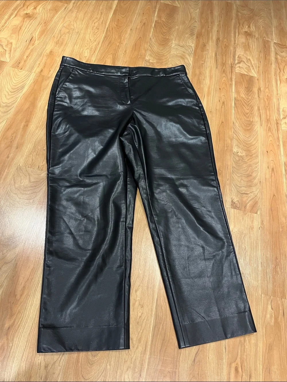 J. Crew Kate BU141 Black Faux Leather ankle Straight-Leg Pants size 16